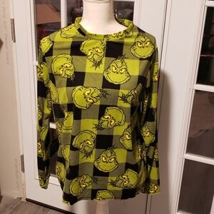 Grinch Pajama Top Green and Black Checkered Soft Fleece | Women Size Small